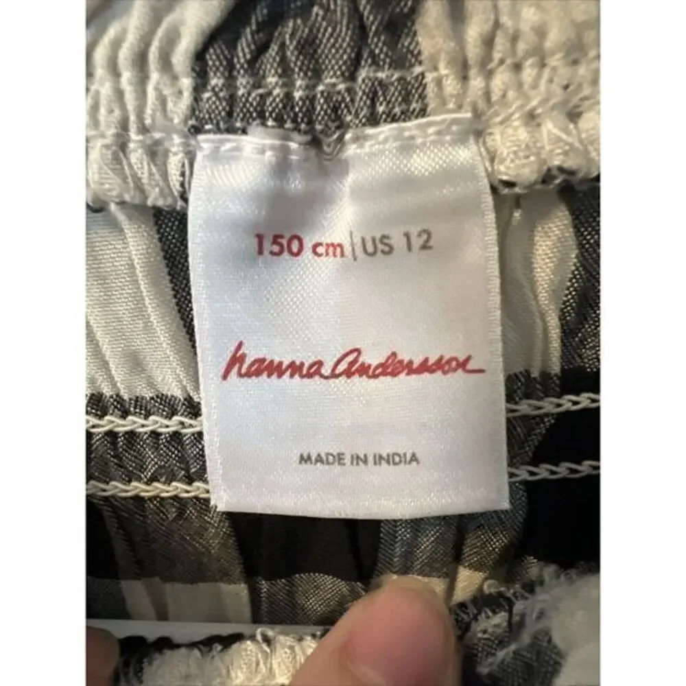 Hanna Andersson Girls Long Sleeve Black Checkered Smocked Dress Size 150/12‎